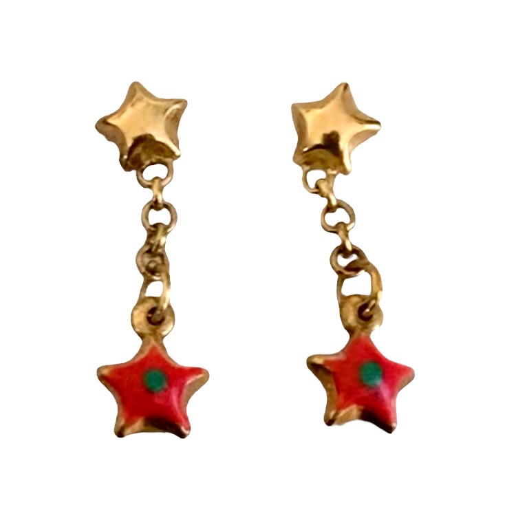 Italian 14k Gold Enameled Girl Earrings